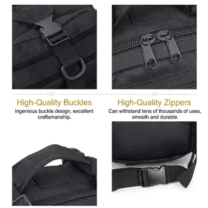 Tactical outdoor training backpack featuring heavy-duty buckles and durable metal zippers