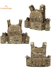 Detailed views of MultiCam tactical vest with MOLLE system and quick release buckles