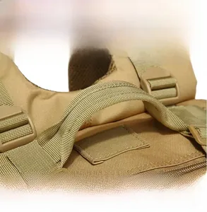 Close-up of a reinforced nylon handle on a tactical outdoor hiking backpack