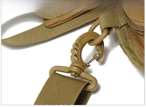 Macro detail of high-strength 360-degree rotating plastic swivel hook on tactical bag