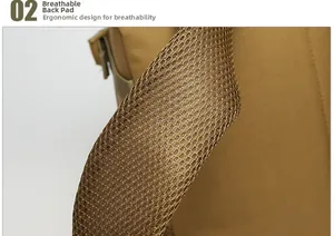 Macro detail of breathable mesh padding and ergonomic strap on the tactical hiking backpack