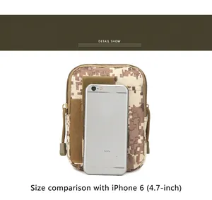 Tactical nylon waist pouch in desert camo with zipper closure and front slot pocket