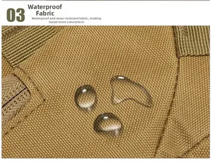 Macro shot of wolf brown high-density nylon fabric showing waterproof coating and water drops