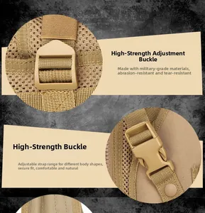 Detail of breathable mesh fabric with heavy-duty adjustment buckles on tactical vest