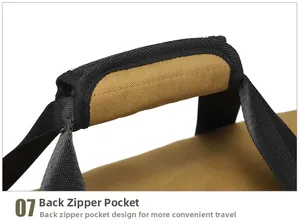 Macro shot of durable khaki canvas travel bag with thickened black nylon handles
