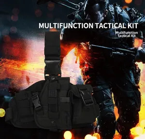 Tactical leg holster detail with adjustable quick-release buckles and molle straps