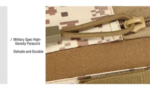 Detail of desert digital camo tactical pouch with high-density paracord zipper pull