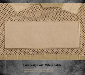 Macro shot of breathable mesh back on tan tactical vest with rectangular Velcro patch area