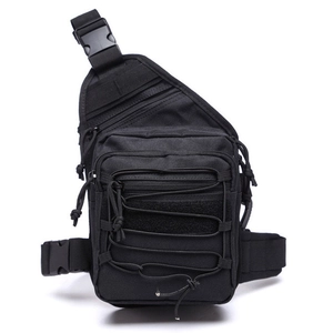 Tactical black nylon thigh bag for cycling and hiking with adjustable straps and buckles
