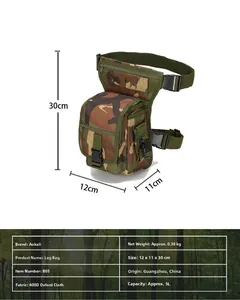 Détail de la sacoche de jambe tactique en tissu Oxford 600D avec une capacité de 5L