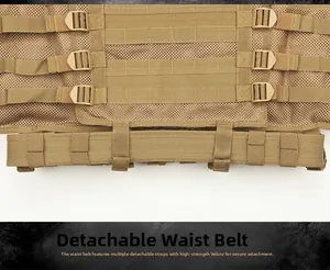 Close-up of detachable modular tactical belt with MOLLE system and mesh lining