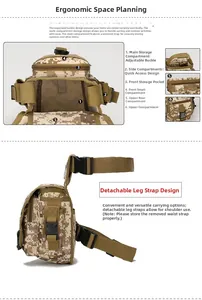 Sac de jambe tactique camouflage désert avec poches multiples et sangles amovibles