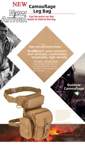 Detail view of waterproof Oxford fabric camo tactical leg bag with adjustable straps