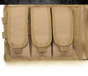 Macro detail of khaki tactical triple pouch made of durable high-density nylon fabric