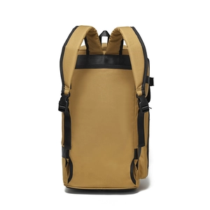 Tactical travel duffel backpack in khaki nylon with adjustable padded shoulder straps