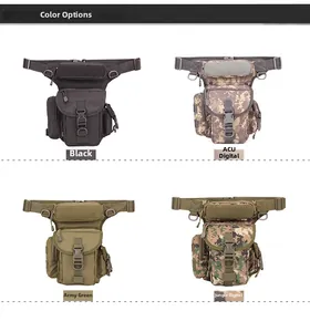 Waterproof tactical leg bags in Black, ACU Digital, Army Green, and Jungle Digital colors