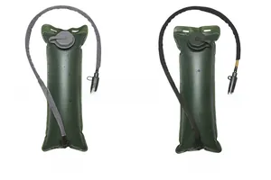 Detail view of 3L food grade TPU hydration bladders in army green and grey colors