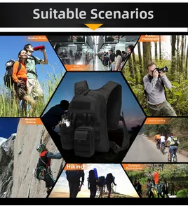 Tactical black backpack with MOLLE system for hiking, cycling, and outdoor photography use