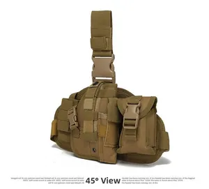 Tactical coyote brown nylon leg bag with adjustable straps and buckles in a 45-degree view