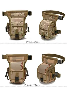 Vue multiple de sacs tactiques de jambe en CP Camo et Sable avec sangles réglables