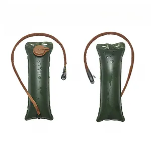 Detail view of 3L food grade TPU hydration bladder with tan hose and dual-side display