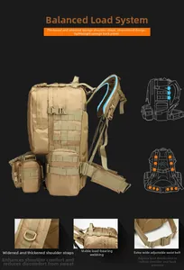 Detail of ergonomic 45L hiking backpack with padded sponge shoulder straps and back support