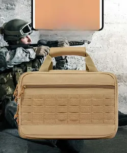 Detail of khaki tactical EDC bag featuring laser-cut MOLLE system and velcro panel