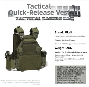 Detail of 1000D waterproof fabric texture and size specs for green tactical vest