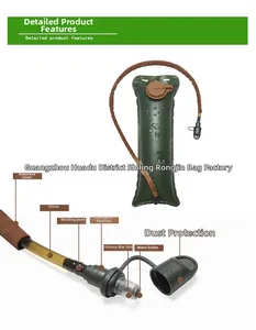 Macro detail of hydration bladder with bite valve, dust cover and protective straw sleeve