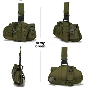 Tactical leg pouch in army green nylon with Molle straps and quick release buckles