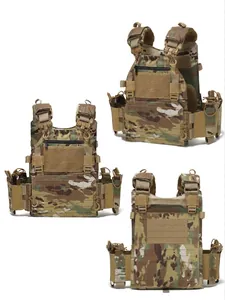 Close-up of 1000D Multicam tactical vest with laser-cut MOLLE system and quick-release buckles