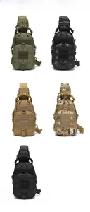 Detailed comparison of tactical chest bags in five colors with durable MOLLE webbing