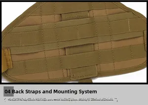 Macro detail of khaki tactical MOLLE webbing system and modular attachment straps