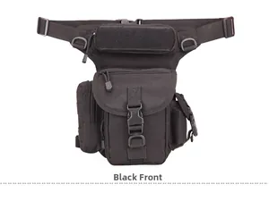 Detailed front view of a black tactical waterproof Oxford cloth leg bag with buckle closure