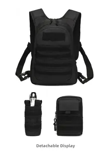 Detail view of detachable modular MOLLE system on black tactical outdoor backpack