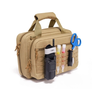 Tactical tan waterproof medical bag with MOLLE system and outdoor survival gear