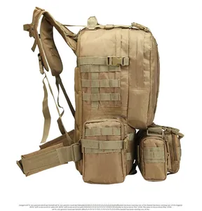 Side view of 45L outdoor tactical backpack with MOLLE webbing and padded shoulder straps
