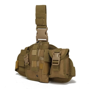 Tactical leg holster and gear pouch in khaki nylon with adjustable MOLLE straps