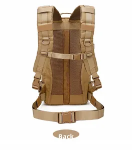 Tactical backpack back view showing ergonomic breathable honeycomb mesh and chest straps