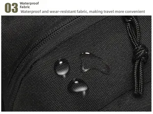 Close-up of black waterproof fabric with water droplets showing tactical backpack material