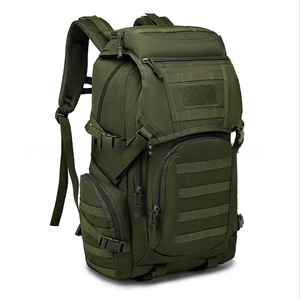 Army green tactical backpack with large capacity and MOLLE system for hiking