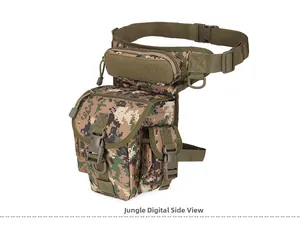 Side view of tactical oxford drop leg bag featuring jungle digital camouflage pattern