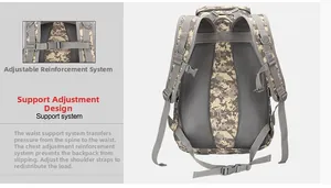 Macro detail of the tactical backpack's breathable mesh back support and adjustable chest straps