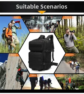 Versatile black tactical backpack with MOLLE system for hiking and commuting use