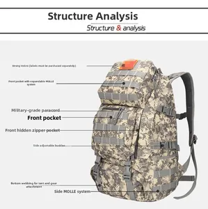 Tactical backpack with MOLLE system, military paracord zippers and adjustable buckles