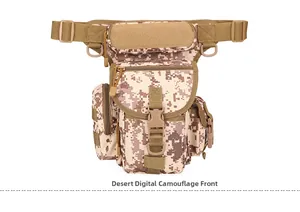 Front view of tactical oxford waterproof leg bag with desert digital camo pattern