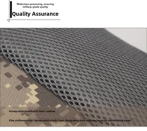 Macro detail of breathable honeycomb mesh back padding on camouflage hiking backpack