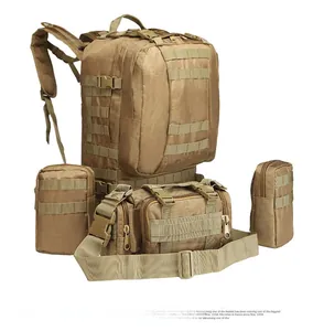 Modular tactical 45L backpack set in khaki nylon showing main bag and side pouches