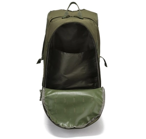 Detail view of the large capacity main compartment in army green tactical backpack