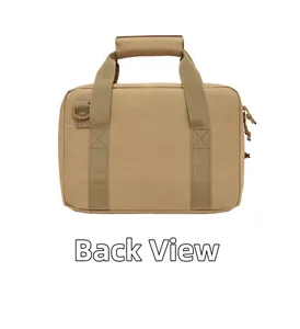 Tactical khaki gear bag featuring padded double handles and D-ring detail back view